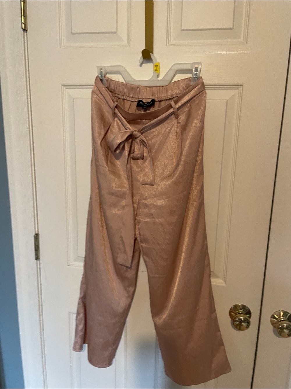 Kittenish Wide-Leg Satin Tie-Waist Pants - Blush Pink medium